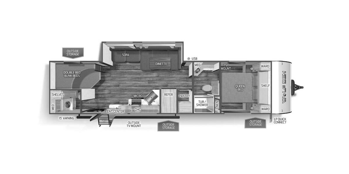 2024 Cherokee Grey Wolf Wolf Den 282DS Travel Trailer at 72 West Motors and RVs STOCK# 162876 Floor plan Layout Photo
