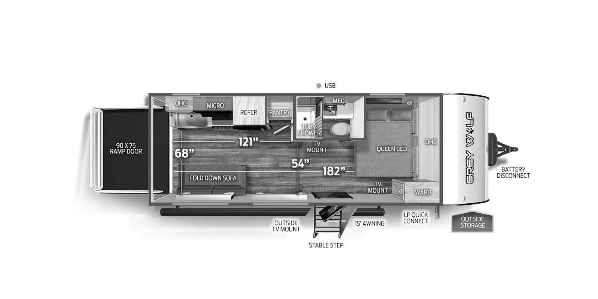 2024 Cherokee Grey Wolf 18RRBL Black Label Travel Trailer at 72 West Motors and RVs STOCK# 034097 Floor plan Layout Photo