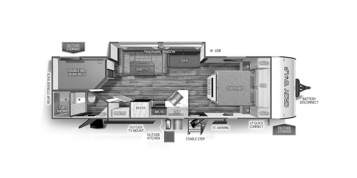2024 Cherokee Grey Wolf 26DBH Travel Trailer at 72 West Motors and RVs STOCK# 089984 Floor plan Layout Photo