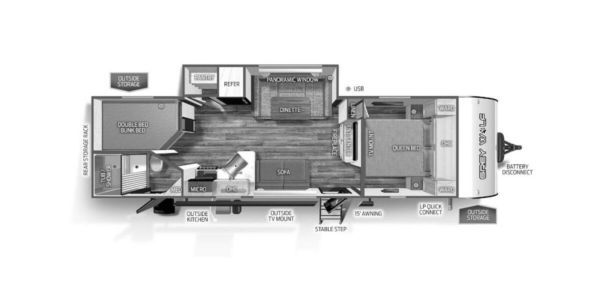 2024 Cherokee Grey Wolf 26BRB Travel Trailer at 72 West Motors and RVs STOCK# 089774 Floor plan Layout Photo