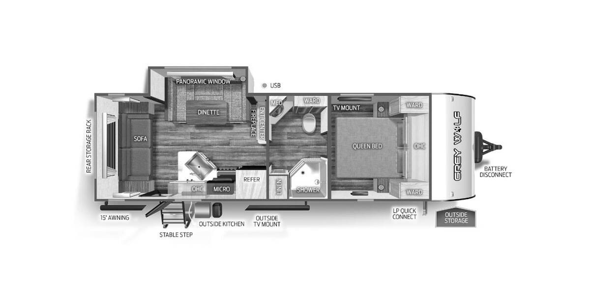 2024 Cherokee Grey Wolf 23MKBL Black Label Travel Trailer at 72 West Motors and RVs STOCK# 090565 Floor plan Layout Photo