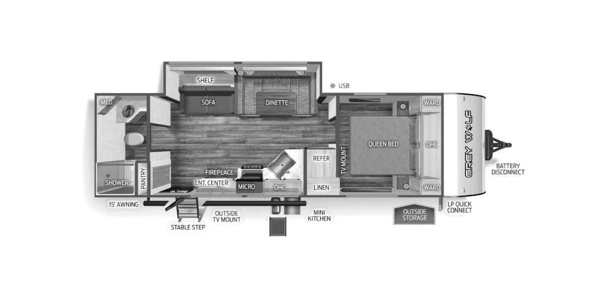 2024 Cherokee Grey Wolf 26LKBL Black Label Travel Trailer at 72 West Motors and RVs STOCK# 090586 Floor plan Layout Photo