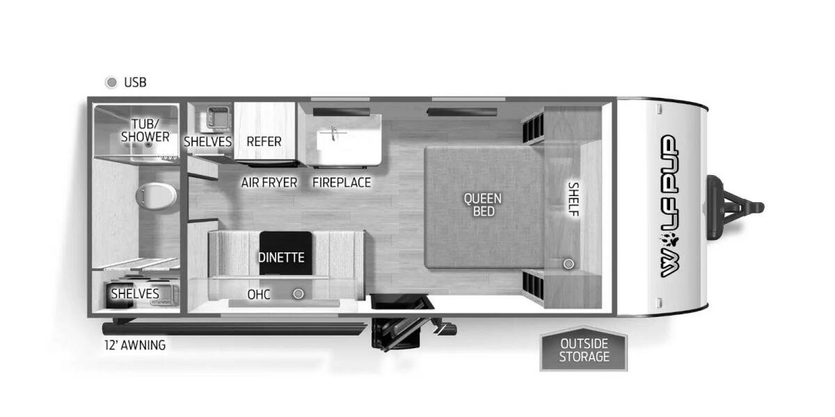 2025 Cherokee Wolf Pup Wolf Den 17EV Travel Trailer at 72 West Motors and RVs STOCK# 034488 Floor plan Layout Photo