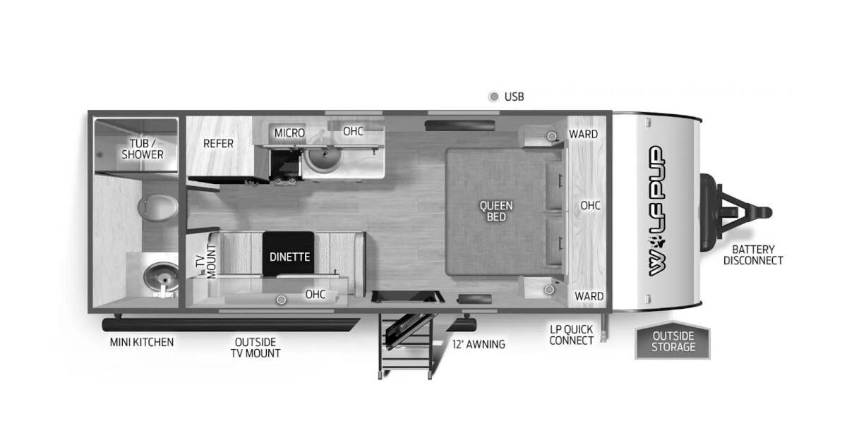 2025 Cherokee Wolf Pup 16FQW Travel Trailer at 72 West Motors and RVs STOCK# 034558 Floor plan Layout Photo