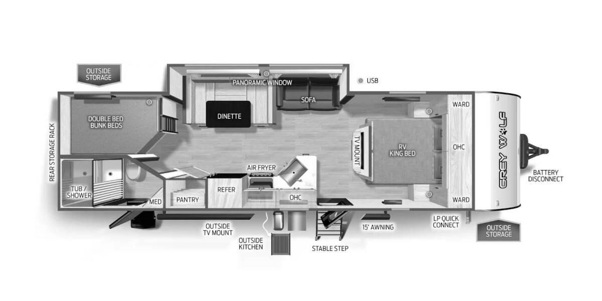 2025 Cherokee Grey Wolf 26DBH Travel Trailer at 72 West Motors and RVs STOCK# 091293 Floor plan Layout Photo