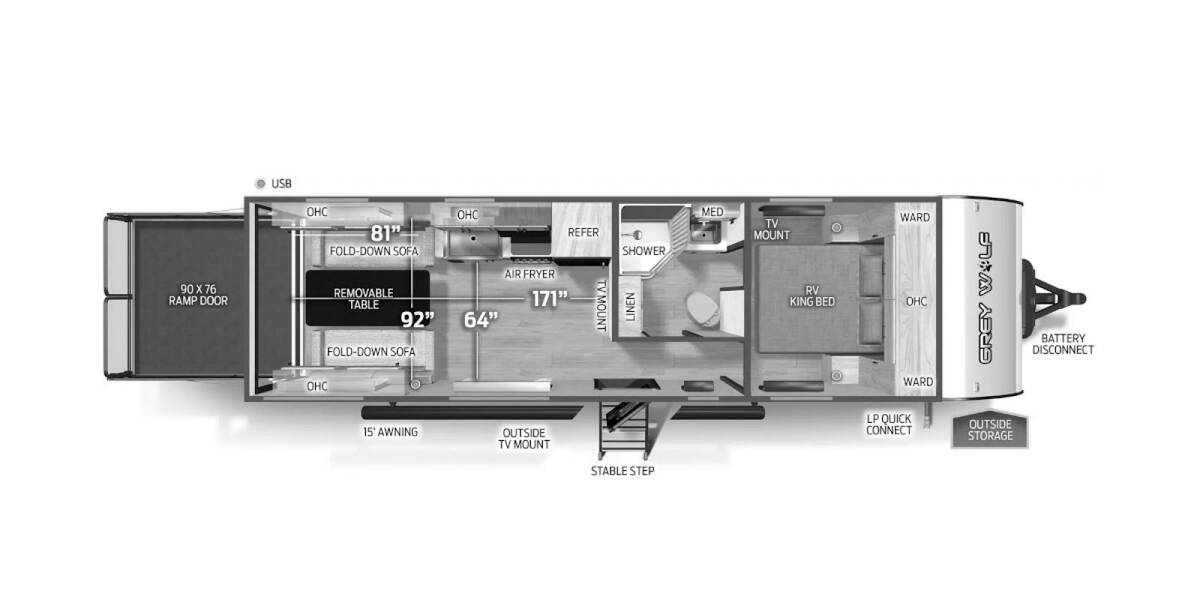 2025 Cherokee Grey Wolf 25RRT Travel Trailer at 72 West Motors and RVs STOCK# 091664 Floor plan Layout Photo