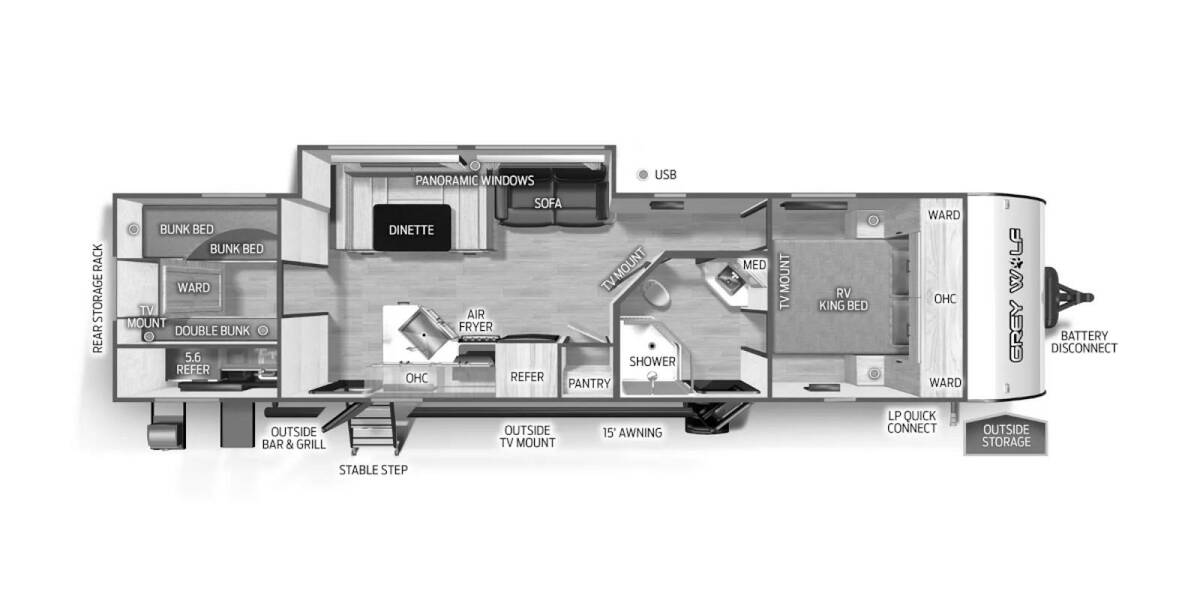 2025 Cherokee Grey Wolf 29TE Travel Trailer at 72 West Motors and RVs STOCK# 164849 Floor plan Layout Photo