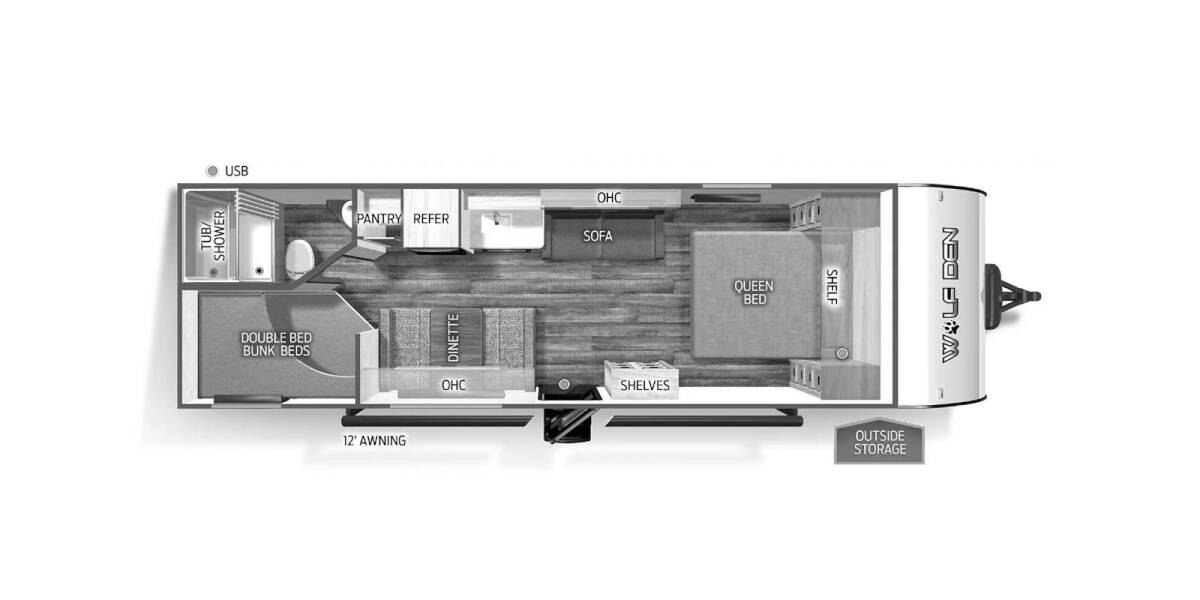 2024 Cherokee Grey Wolf Wolf Den 26EV Travel Trailer at 72 West Motors and RVs STOCK# 088544 Floor plan Layout Photo