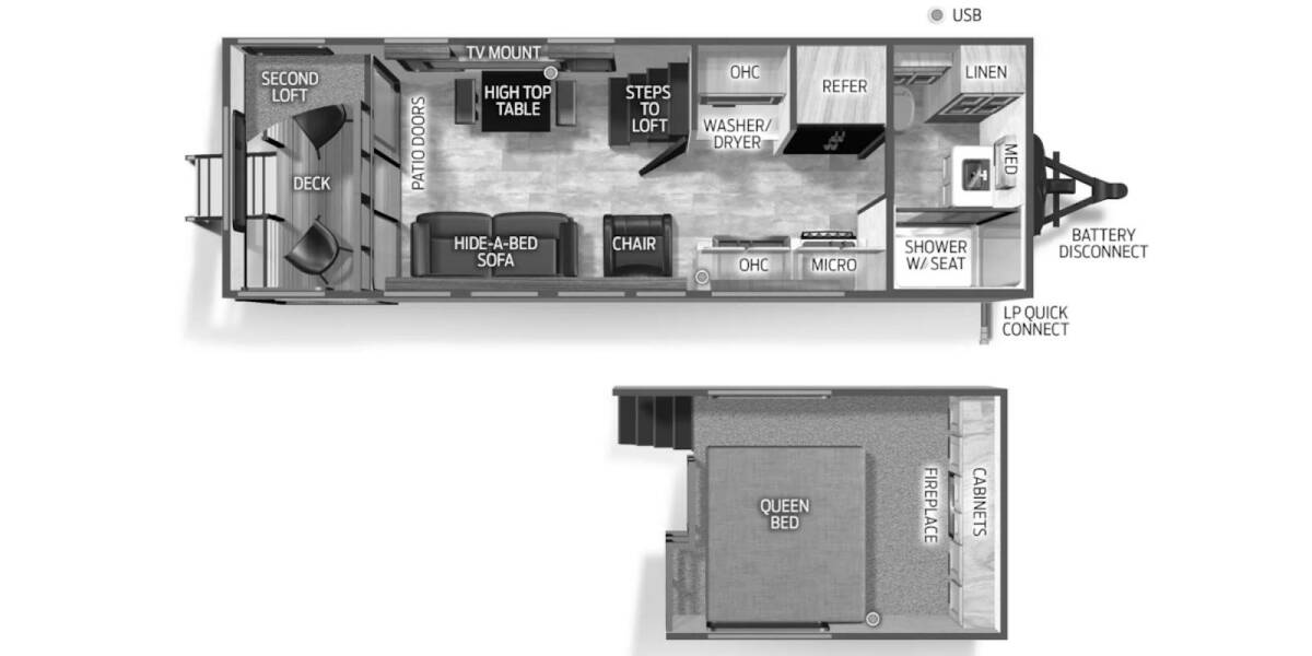 2025 Cherokee Timberwolf Mini Loft Destination Trailer 16ML Travel Trailer at 72 West Motors and RVs STOCK# 002360 Floor plan Layout Photo