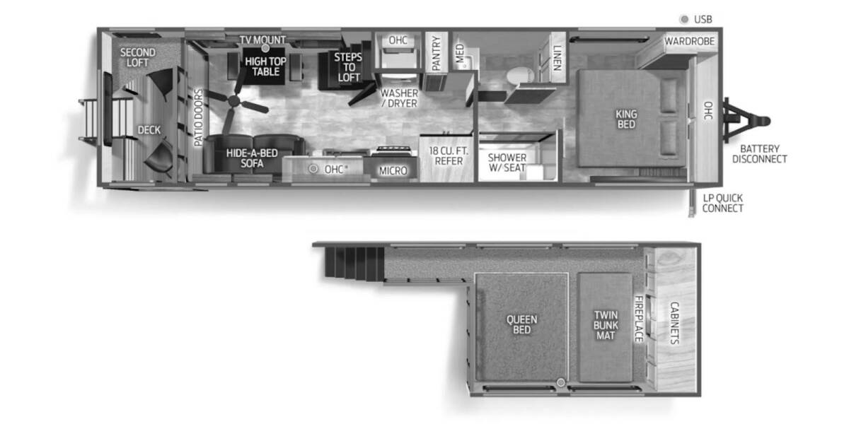 2025 Cherokee Timberwolf Mini Loft Destination Trailer 20OG Travel Trailer at 72 West Motors and RVs STOCK# 002788 Floor plan Layout Photo