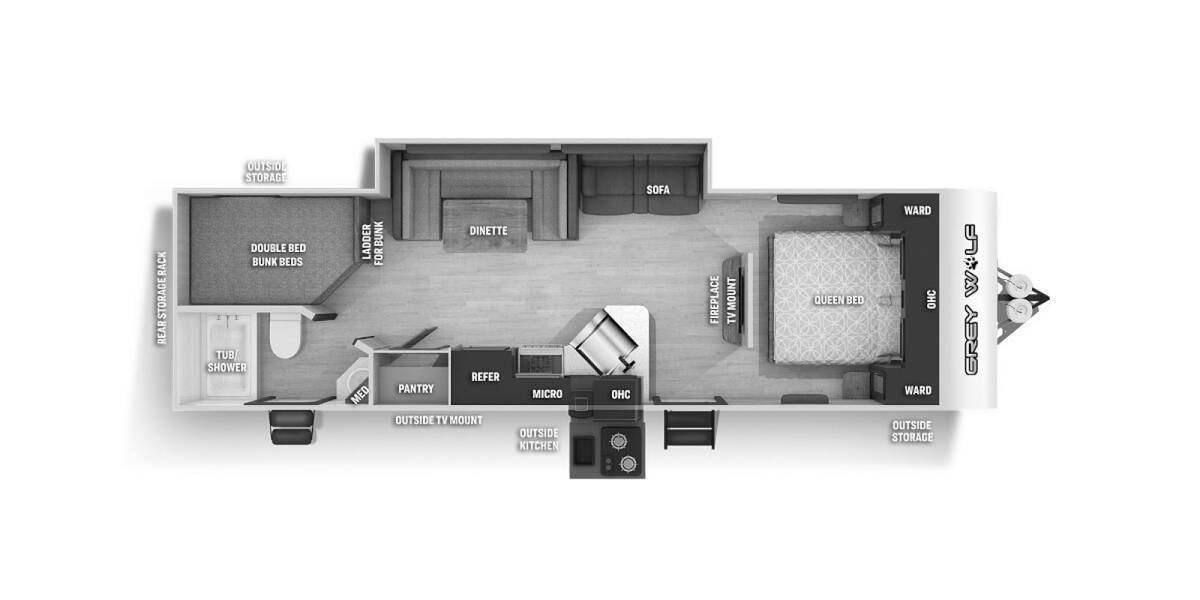 2022 Cherokee Grey Wolf 26DBH Travel Trailer at 72 West Motors and RVs STOCK# 084223U Floor plan Layout Photo