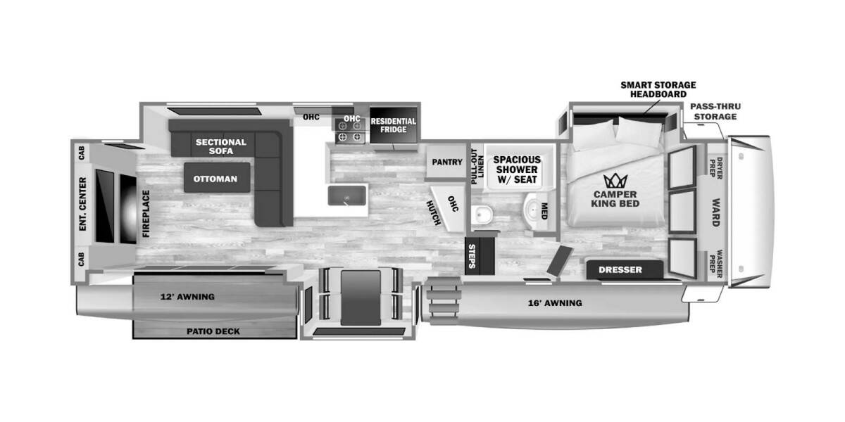 2025 Sabre 33RLP Fifth Wheel at 72 West Motors and RVs STOCK# 115187 Floor plan Layout Photo