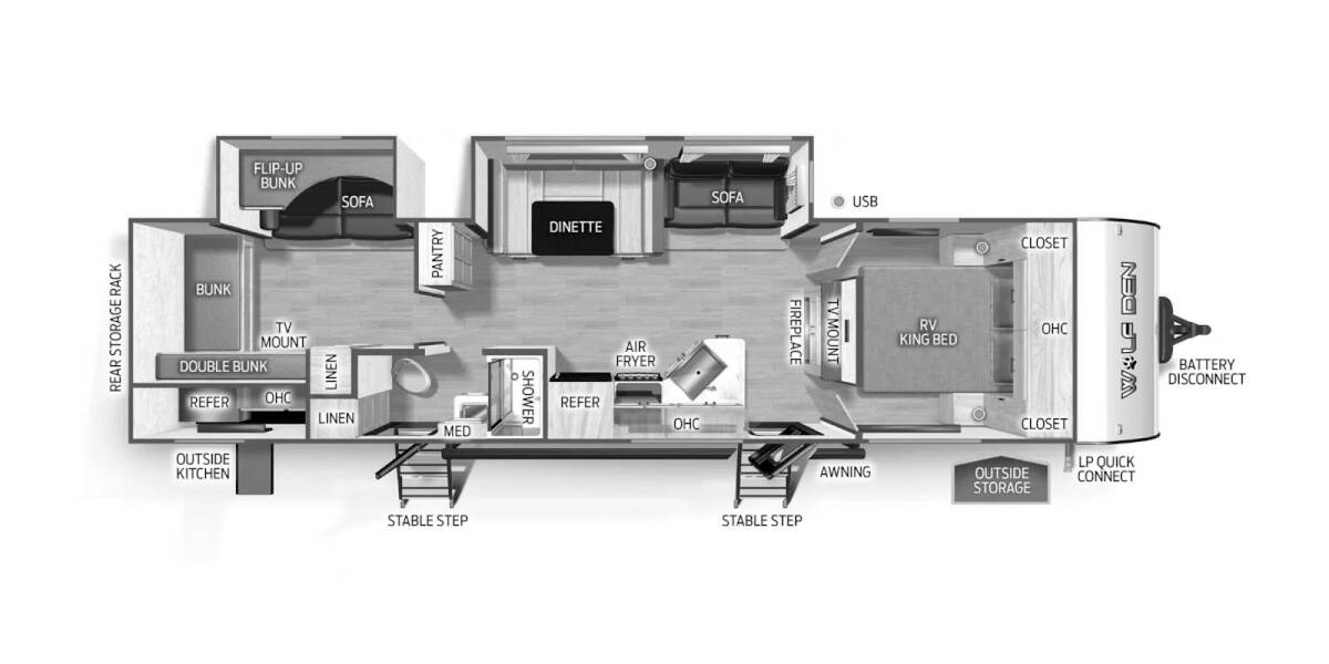 2025 Cherokee Wolf Den 301BH Travel Trailer at 72 West Motors and RVs STOCK# 165792 Floor plan Layout Photo